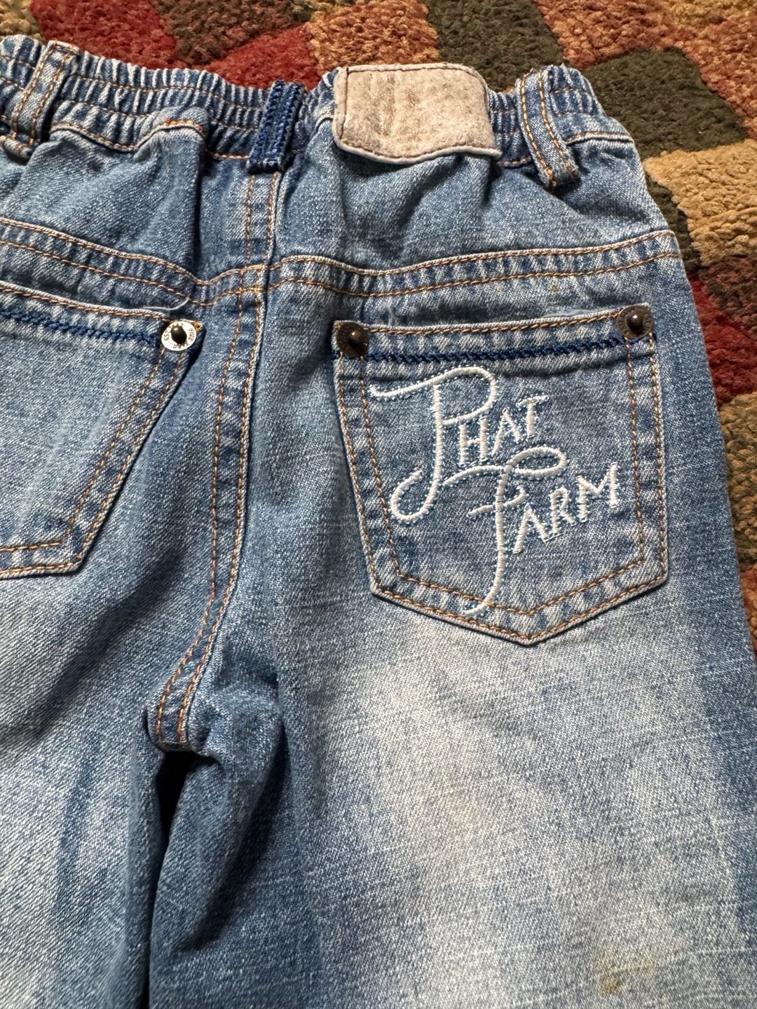 Phat Farm Baby Distressed Denim Jeans Embroidered Logo Size 0-6M 3