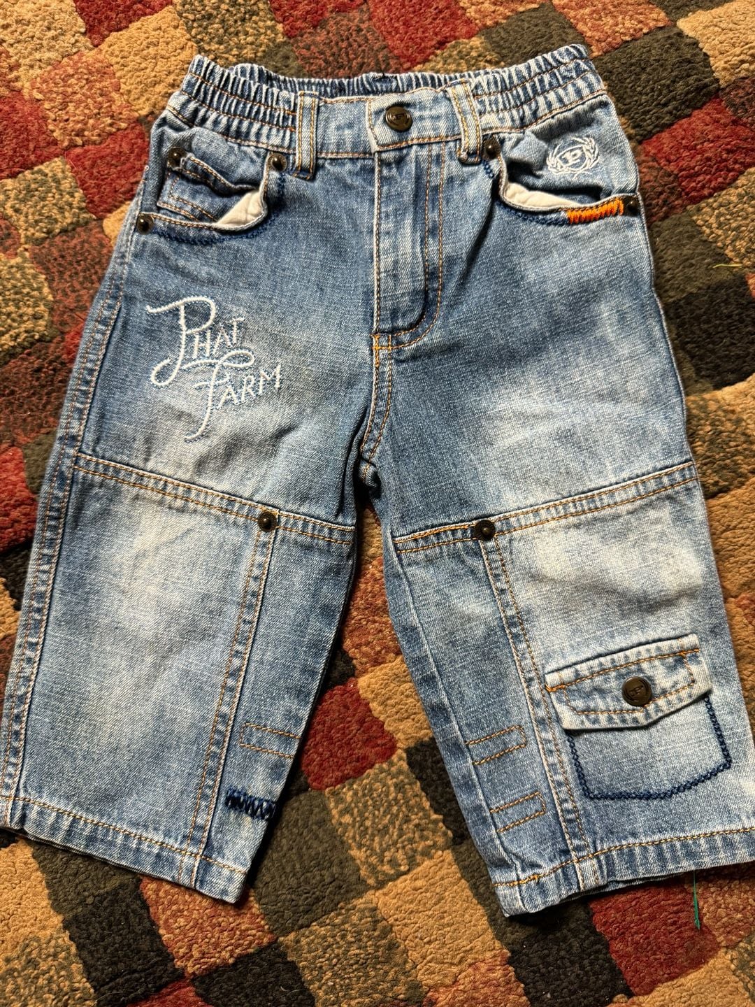 Phat Farm Baby Distressed Denim Jeans Embroidered Logo Size 0-6M 4