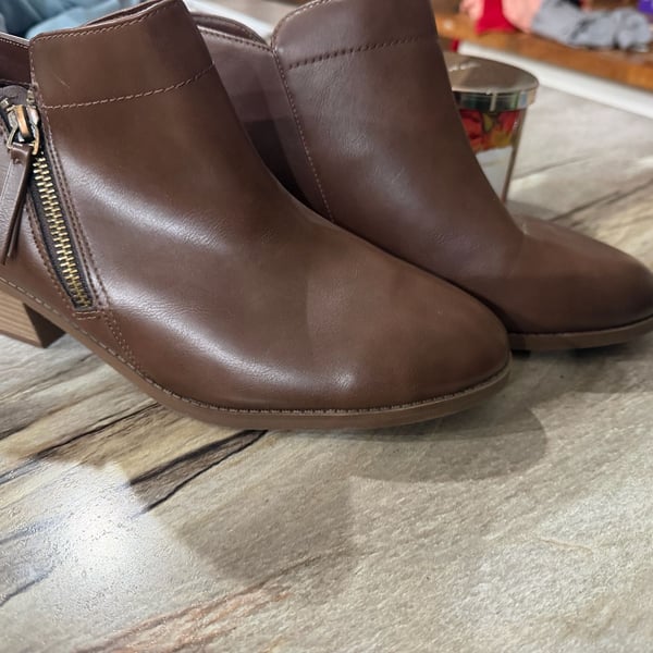 Time and Tru Brown Ankle Booties with Zipper
