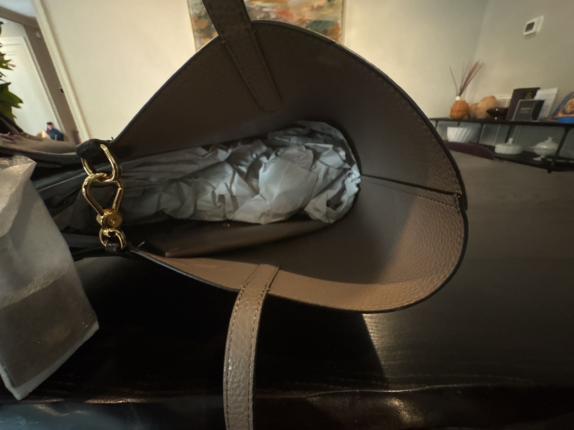 Ralph Lauren Faux-Leather Reversible Extra Large Tote bag black taupe gold NEW 13
