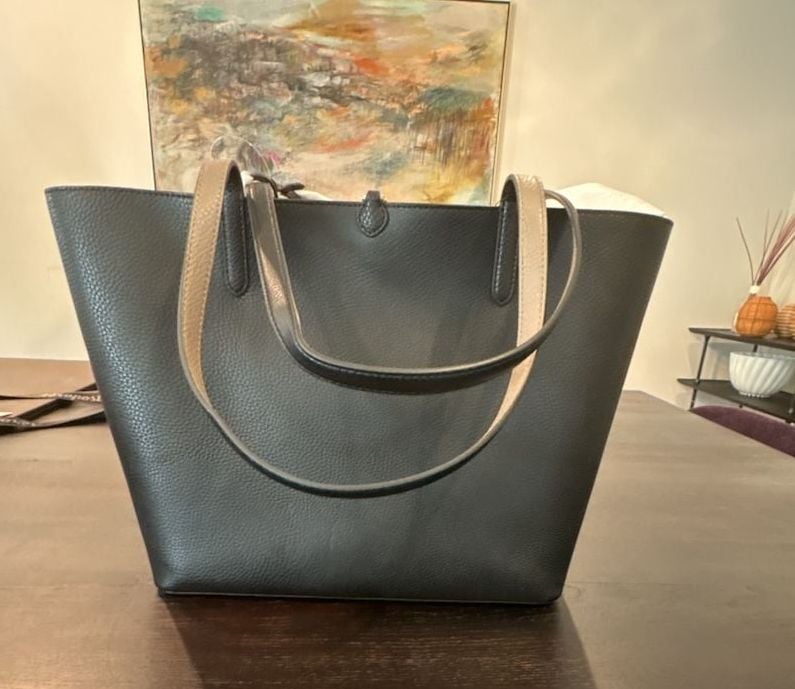 Ralph Lauren Faux-Leather Reversible Extra Large Tote bag black taupe gold NEW 10