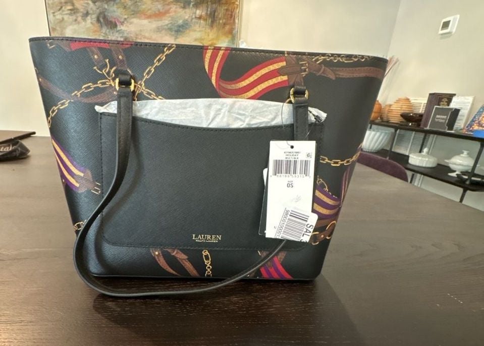 Ralph Lauren Black Equestrian Chain Print Tote Bag NEW W/ Tags Karly bag medium 5