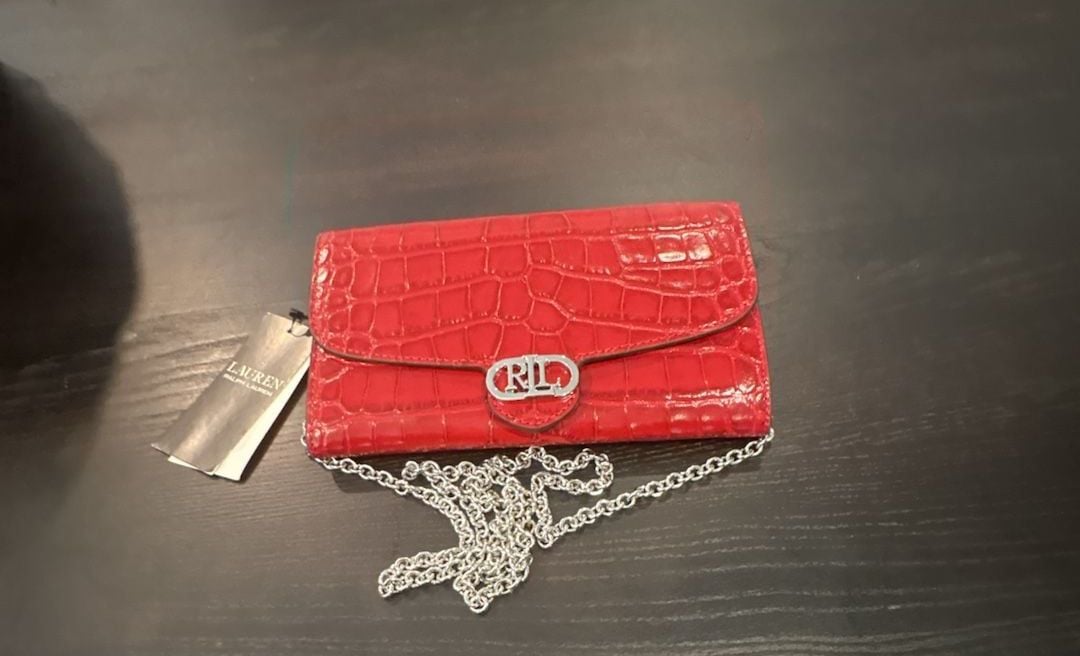 Ralph Lauren Red Croc Embossed small Adair Crossbody Bag NEW W/tags 2
