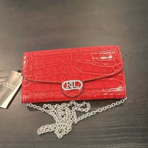 Ralph Lauren Red Croc Embossed small Adair Crossbody Bag NEW W/tags 