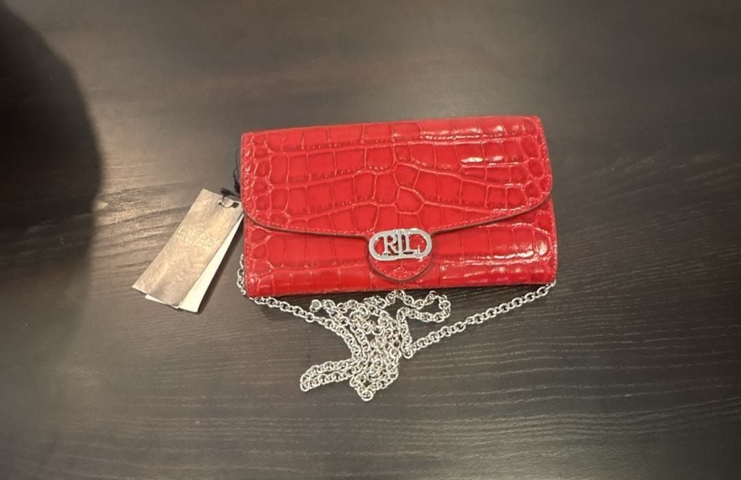 Ralph Lauren Red Croc Embossed small Adair Crossbody Bag NEW W/tags 3