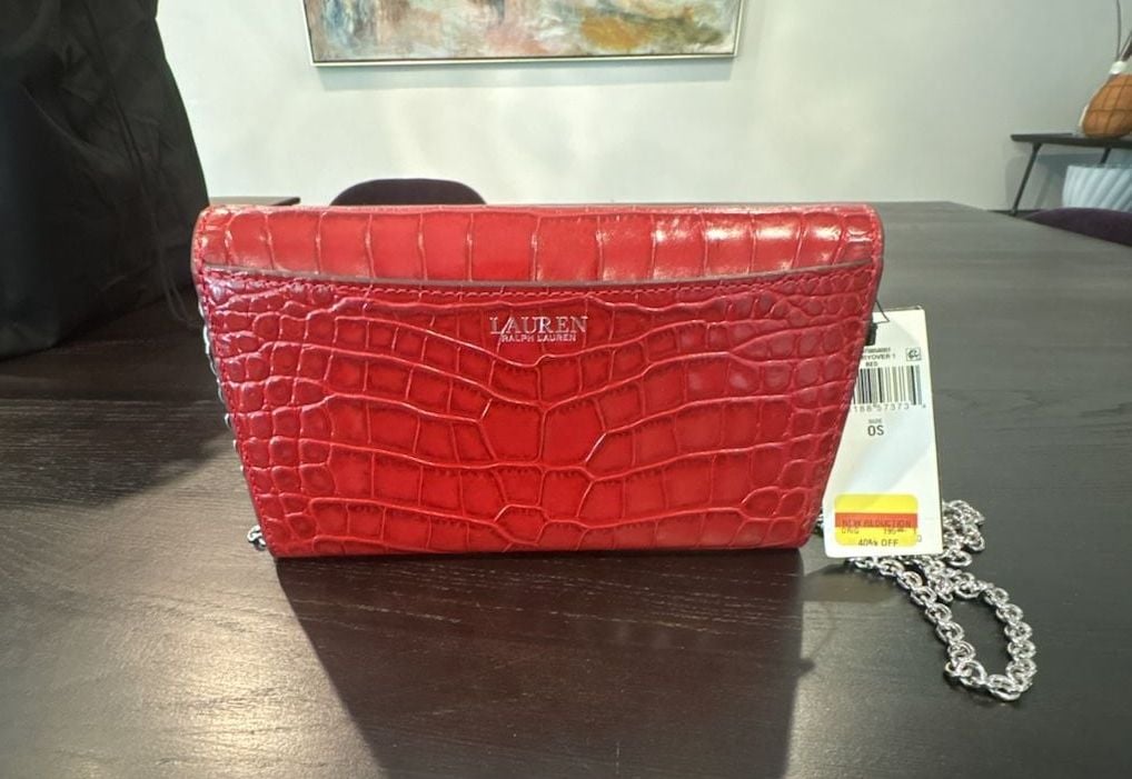 Ralph Lauren Red Croc Embossed small Adair Crossbody Bag NEW W/tags 5