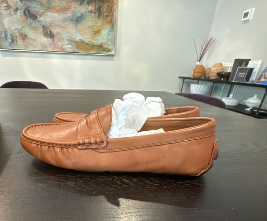 Polo Ralph Lauren Men's Brown Leather Penny Loafers Driving Shoes cognac size 10 10