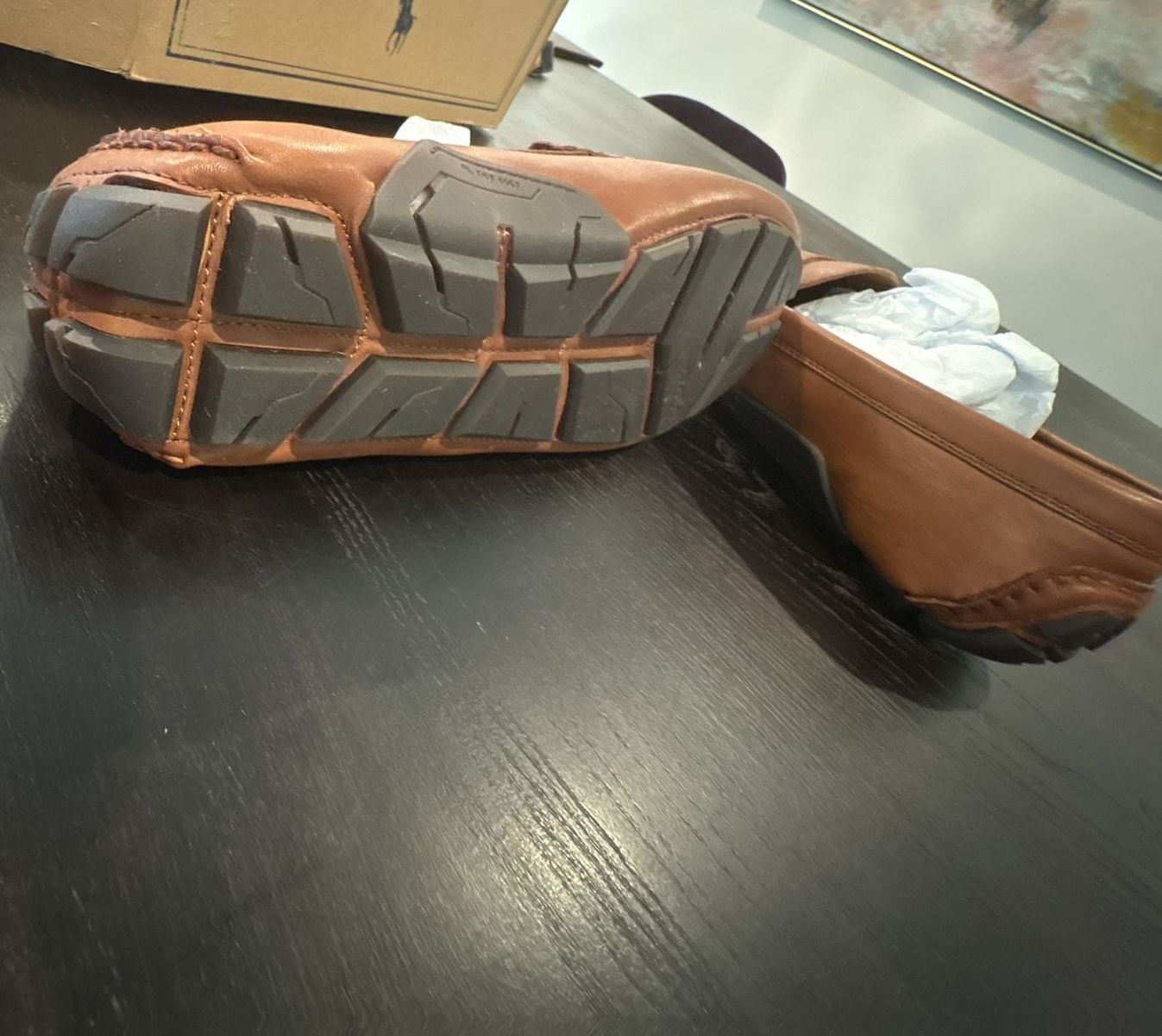 Polo Ralph Lauren Men's Brown Leather Penny Loafers Driving Shoes cognac size 10 11