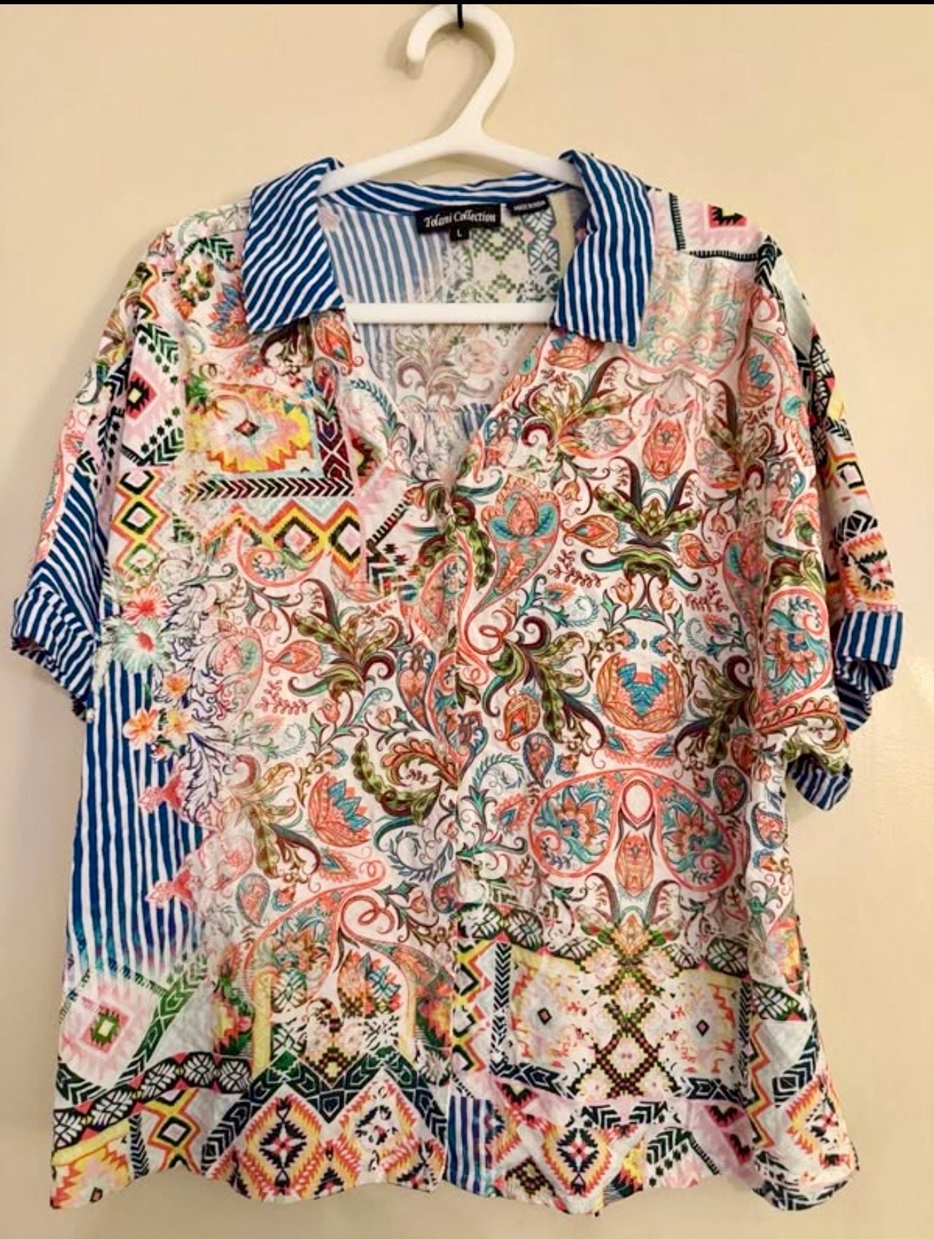 Tolani Collection Patchwork Paisley Print Blouse Size Large Boho Made in India
2