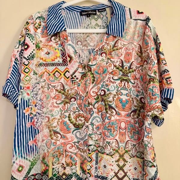 Tolani Collection Patchwork Paisley Print Blouse Size Large Boho Made in India

