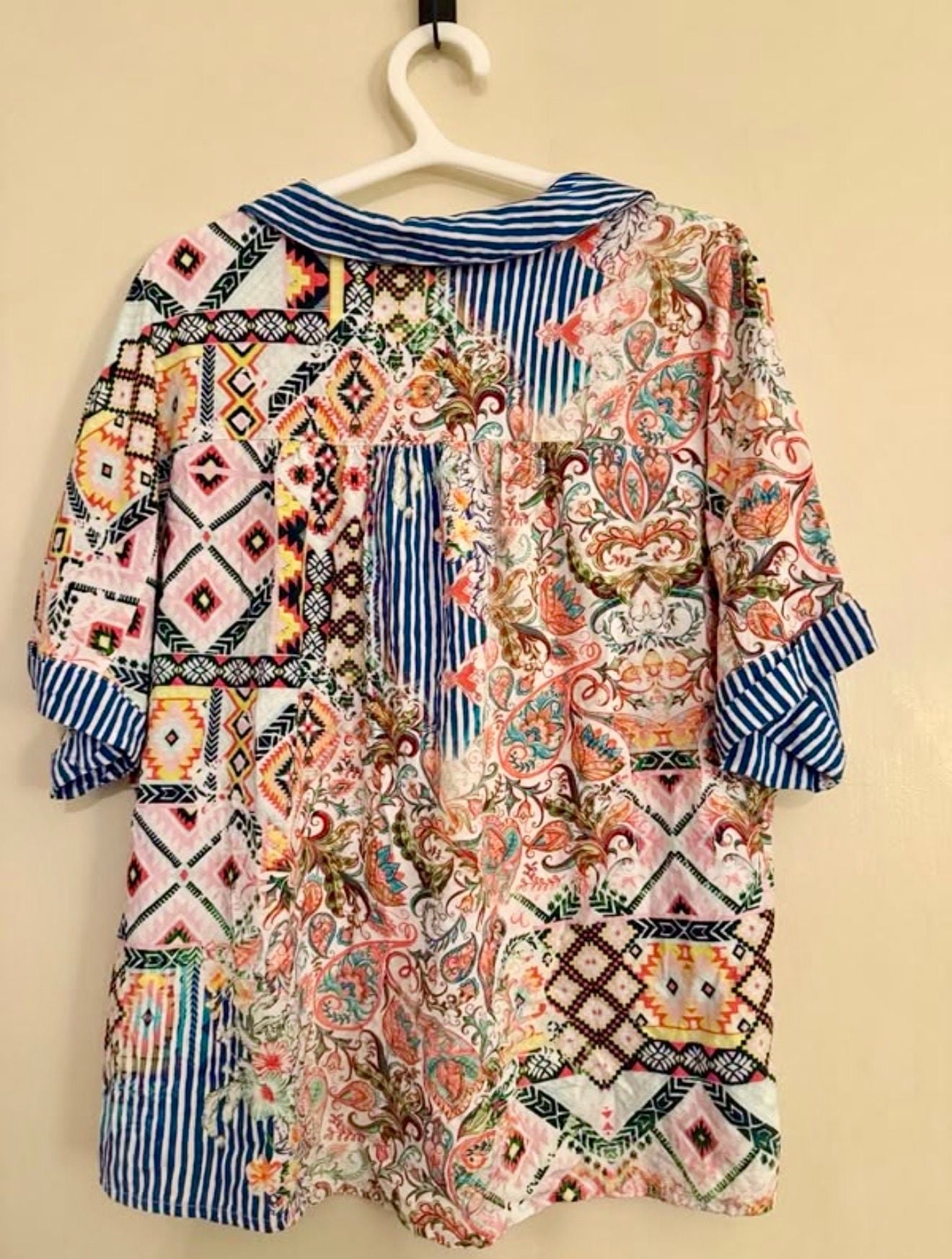 Tolani Collection Patchwork Paisley Print Blouse Size Large Boho Made in India
3