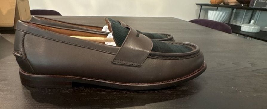Polo Ralph Lauren Men's Alston Brown Leather & Plaid Penny Loafers NEW Size 12 6