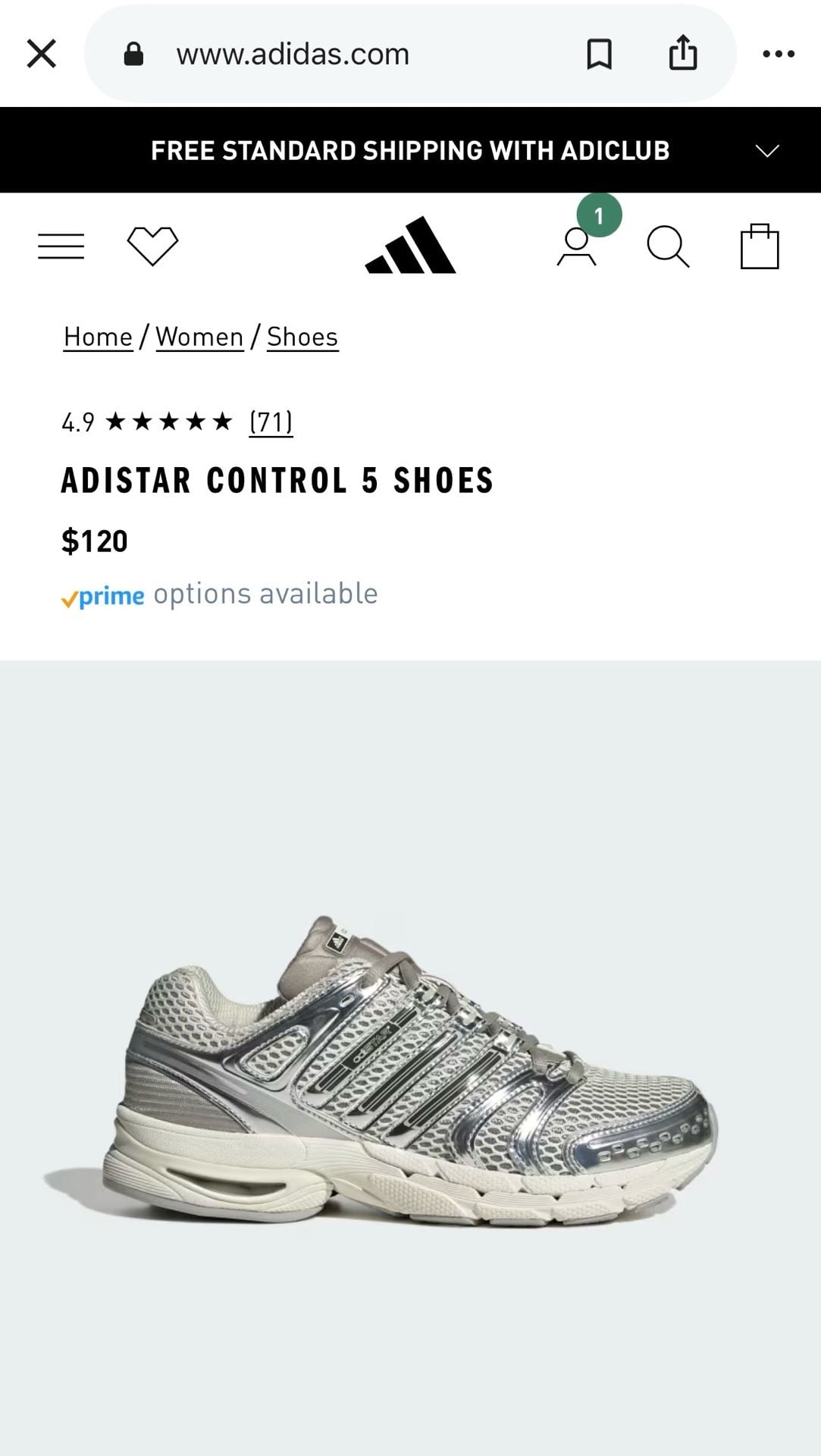 Adidas Adistar Control 5 Sneakers White Silver Metallic 9