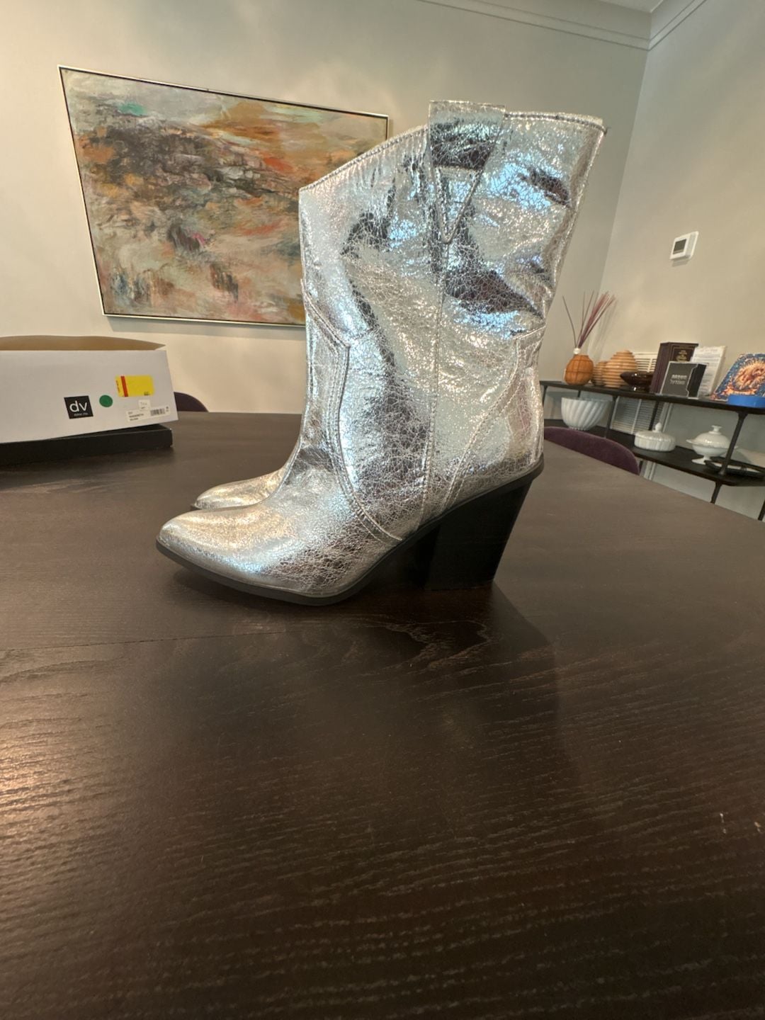 DV Dolce Vita Nazareth Silver Metallic Cracked Western Cowboy Boots size 11 NEW 13