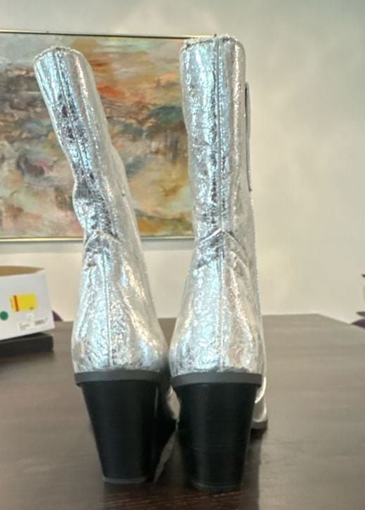 DV Dolce Vita Nazareth Silver Metallic Cracked Western Cowboy Boots size 11 NEW 11