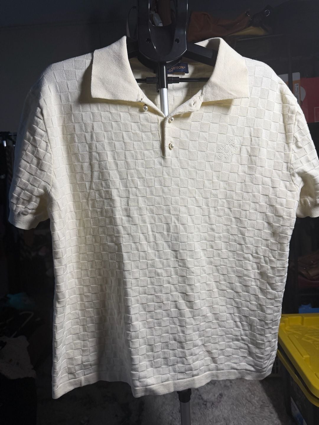 Louis Vuitton Ivory Damier Jacquard Knit Polo Shirt XL 4