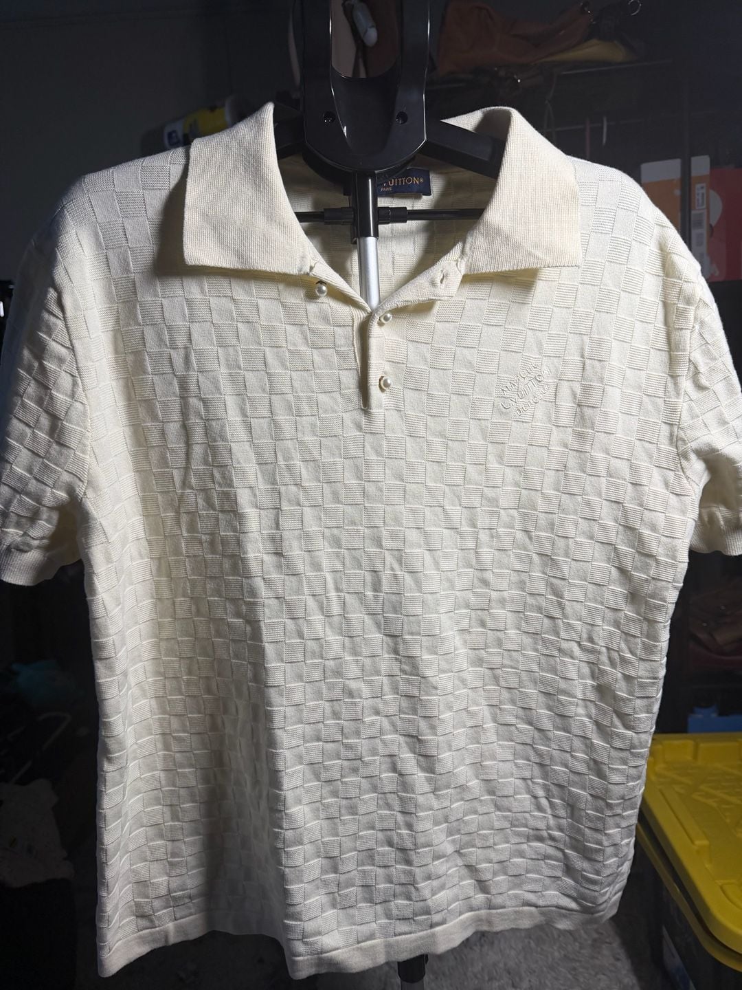 Louis Vuitton Ivory Damier Jacquard Knit Polo Shirt XL 5