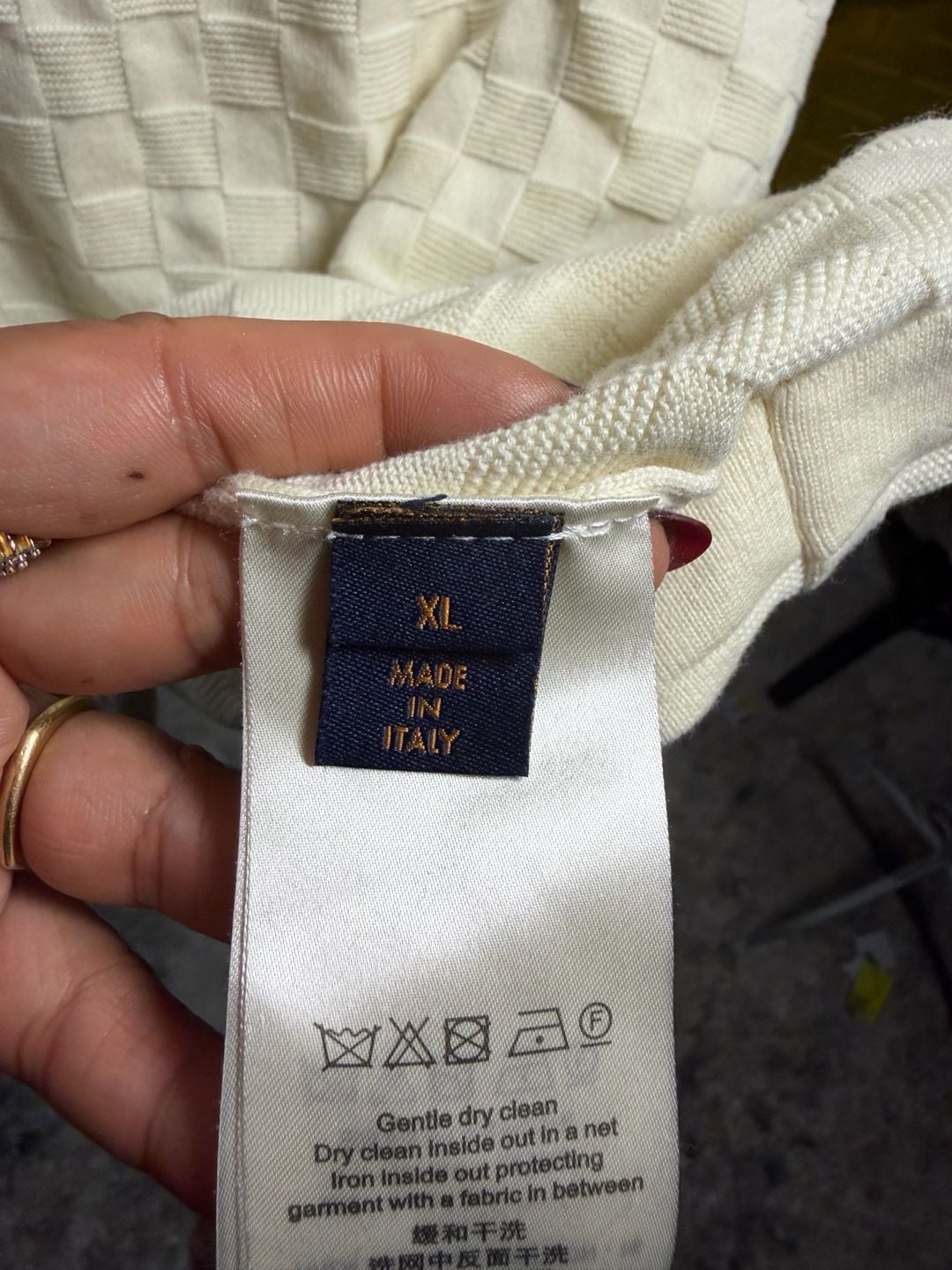 Louis Vuitton Ivory Damier Jacquard Knit Polo Shirt XL 7