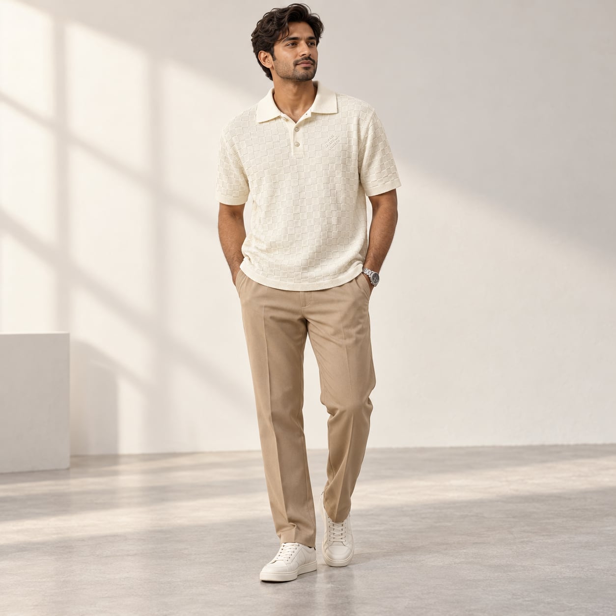 Louis Vuitton Ivory Damier Jacquard Knit Polo Shirt XL 3