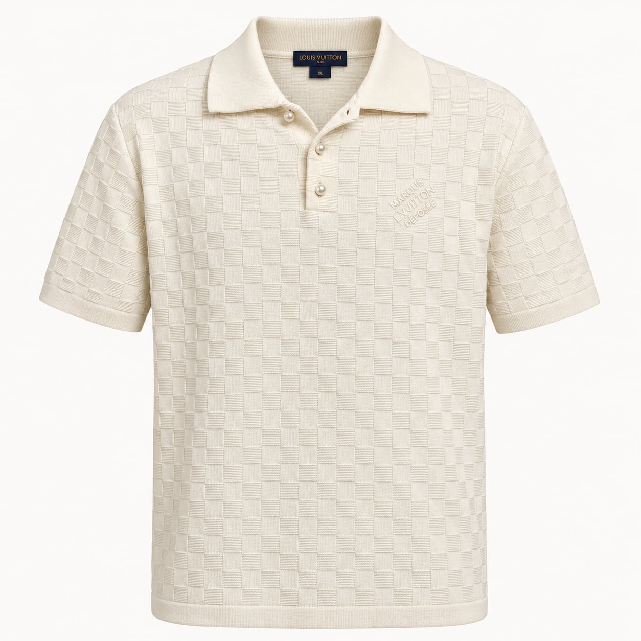 Louis Vuitton Ivory Damier Jacquard Knit Polo Shirt XL 2