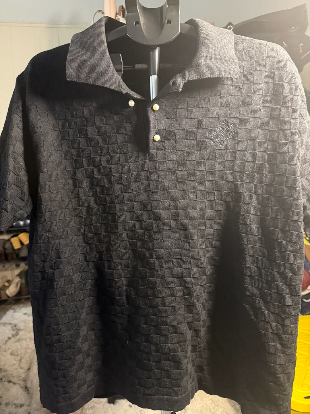 Louis Vuitton Black Damier Textured Knit Polo Shirt 4