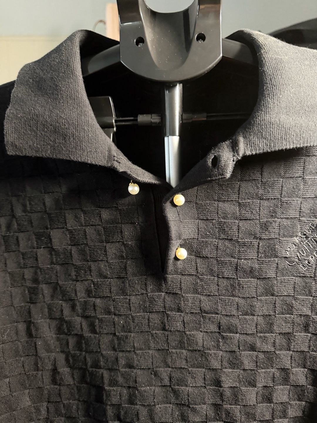Louis Vuitton Black Damier Textured Knit Polo Shirt 6