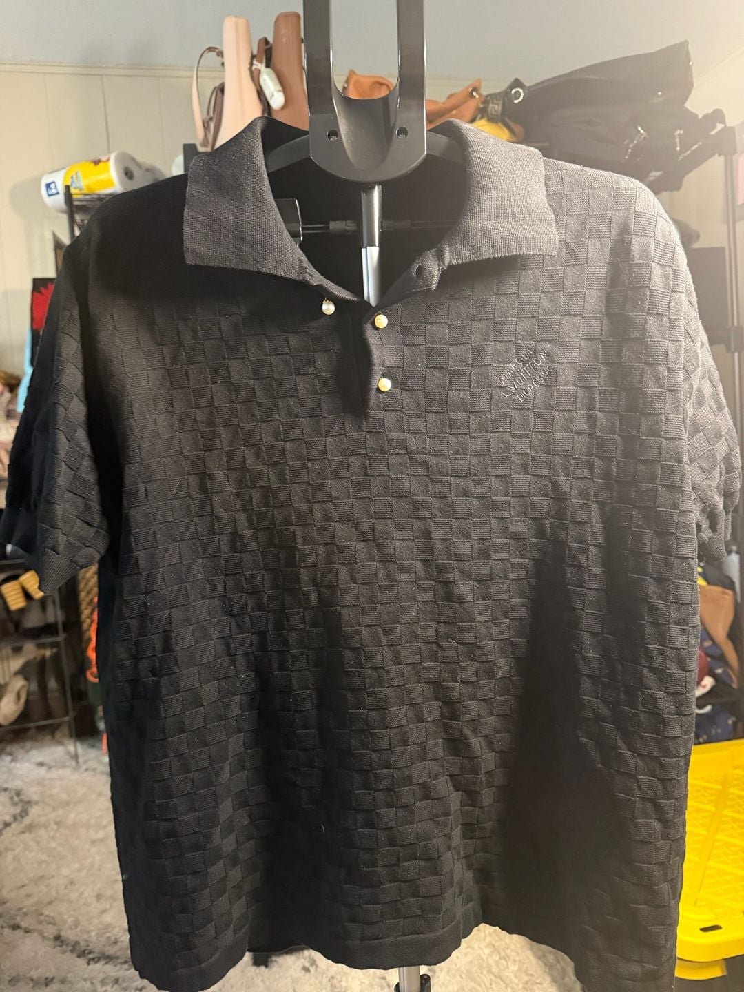 Louis Vuitton Black Damier Textured Knit Polo Shirt 8