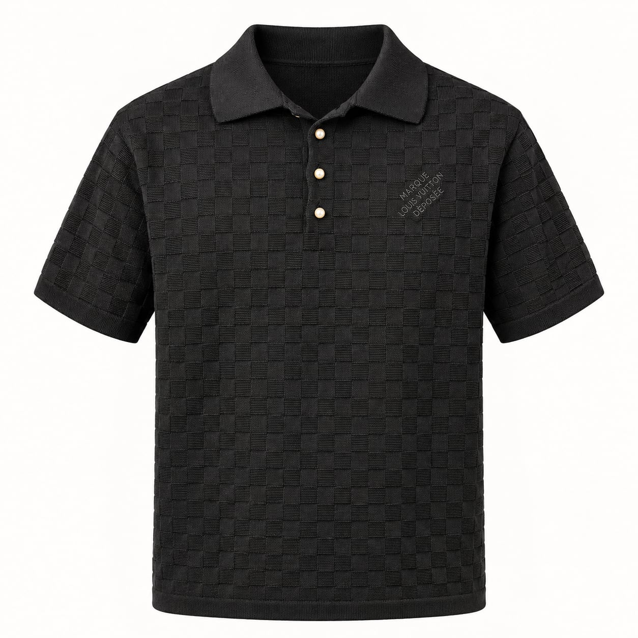 Louis Vuitton Black Damier Textured Knit Polo Shirt 2