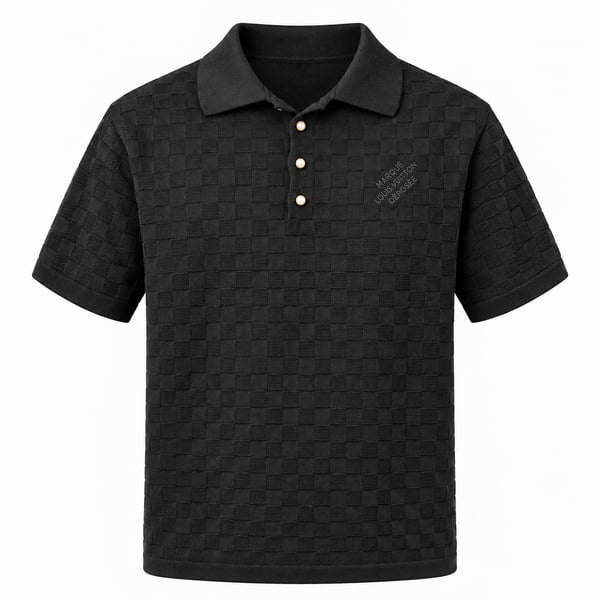 Louis Vuitton Black Damier Textured Knit Polo Shirt