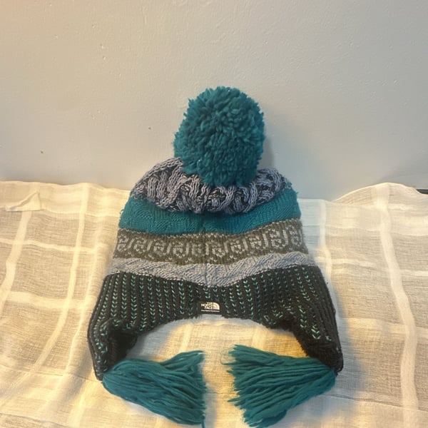 The North Face Fair Isle Earflap Beanie Hat Pom Pom