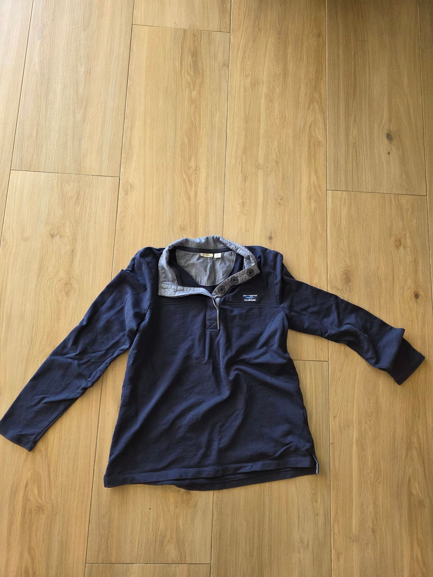 L.L. Bean Navy Blue Long Sleeve Quarter Button Pullover Sweatshirt Shirt 2