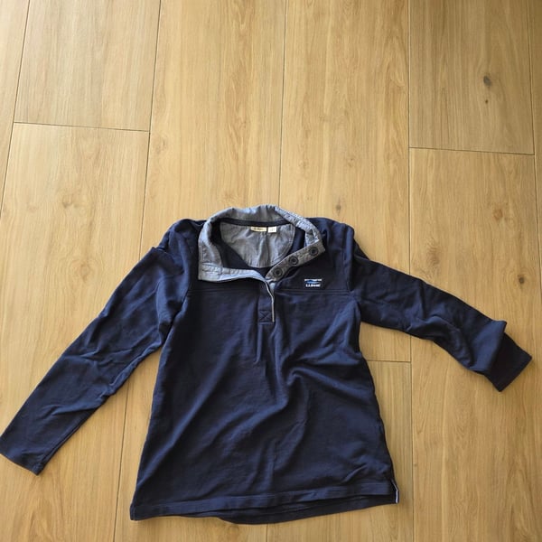 L.L. Bean Navy Blue Long Sleeve Quarter Button Pullover Sweatshirt Shirt