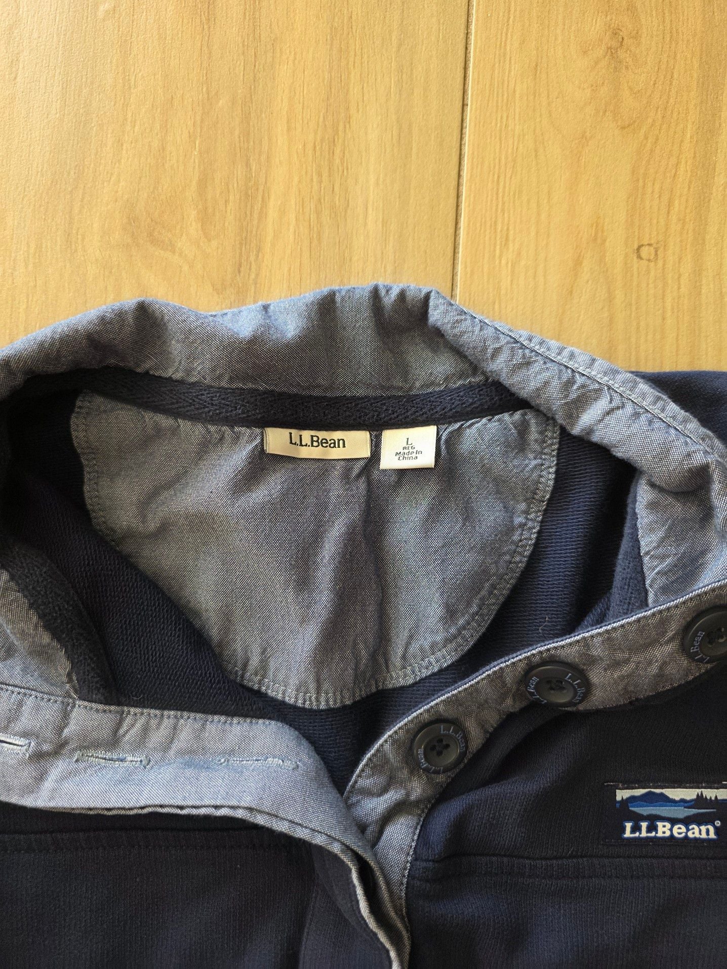 L.L. Bean Navy Blue Long Sleeve Quarter Button Pullover Sweatshirt Shirt 3