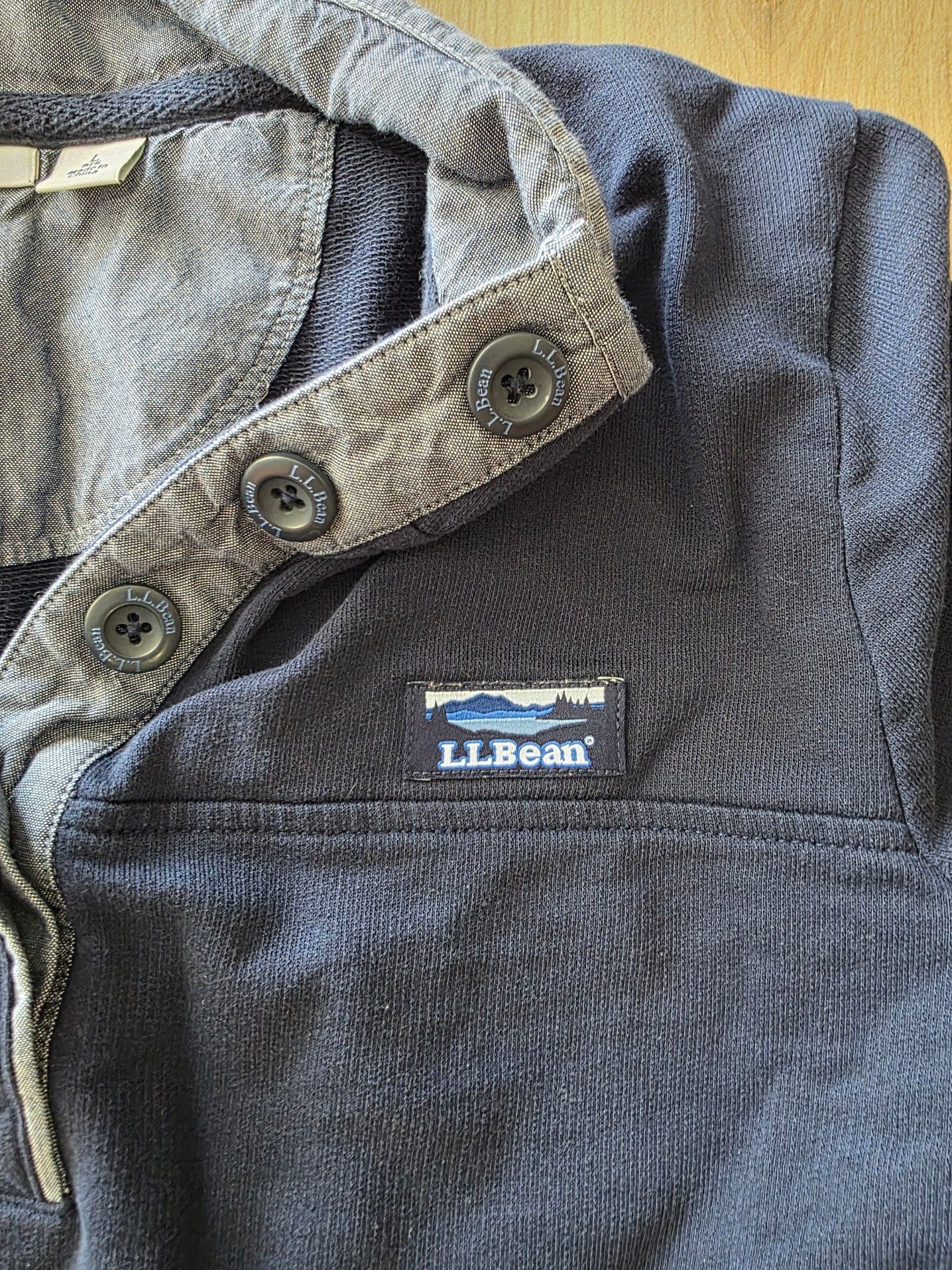 L.L. Bean Navy Blue Long Sleeve Quarter Button Pullover Sweatshirt Shirt 5