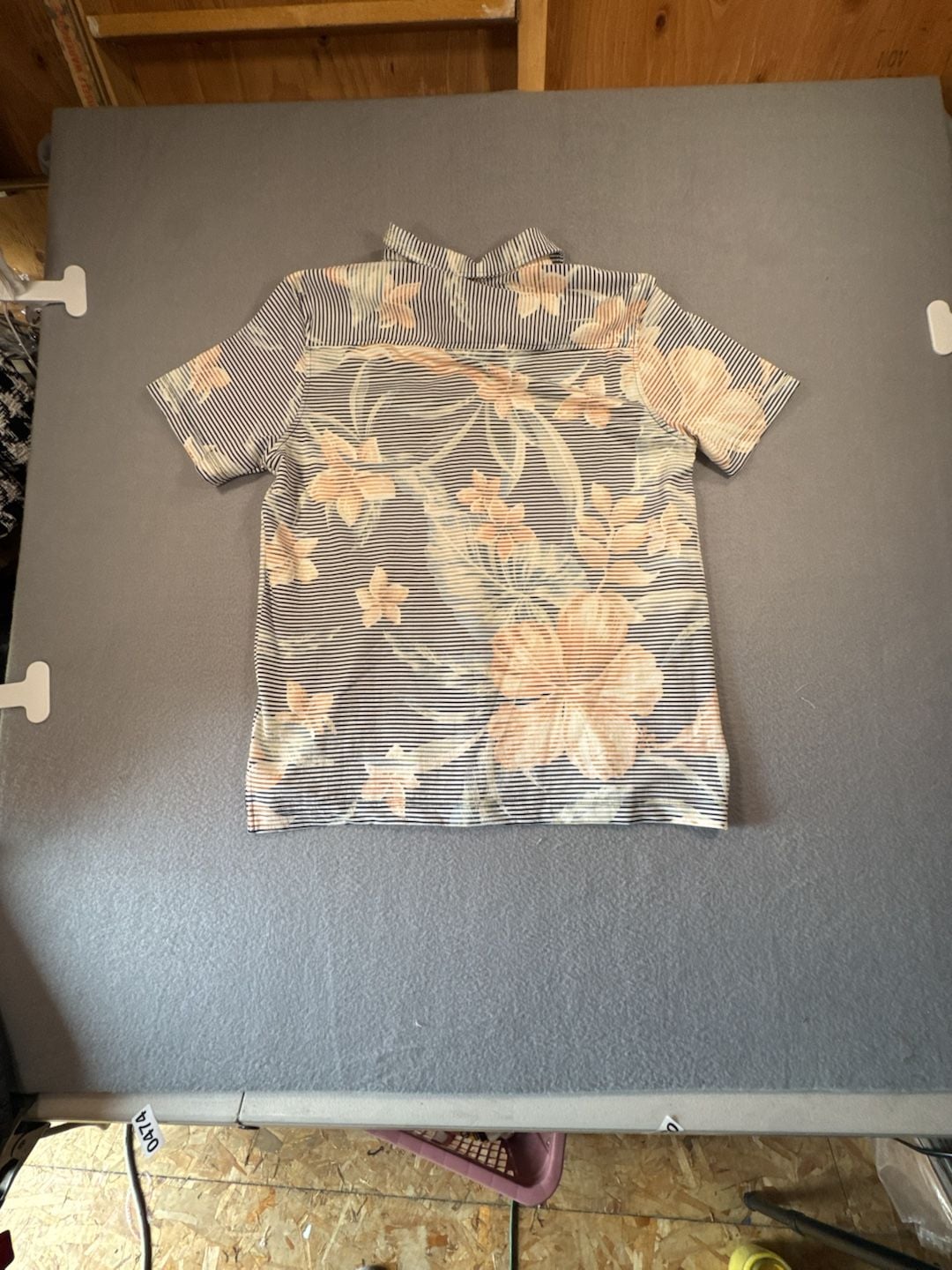 Aloha Bay Originals Men's Black Striped Orange Floral Short Sleeve Button-Down Shirt 8