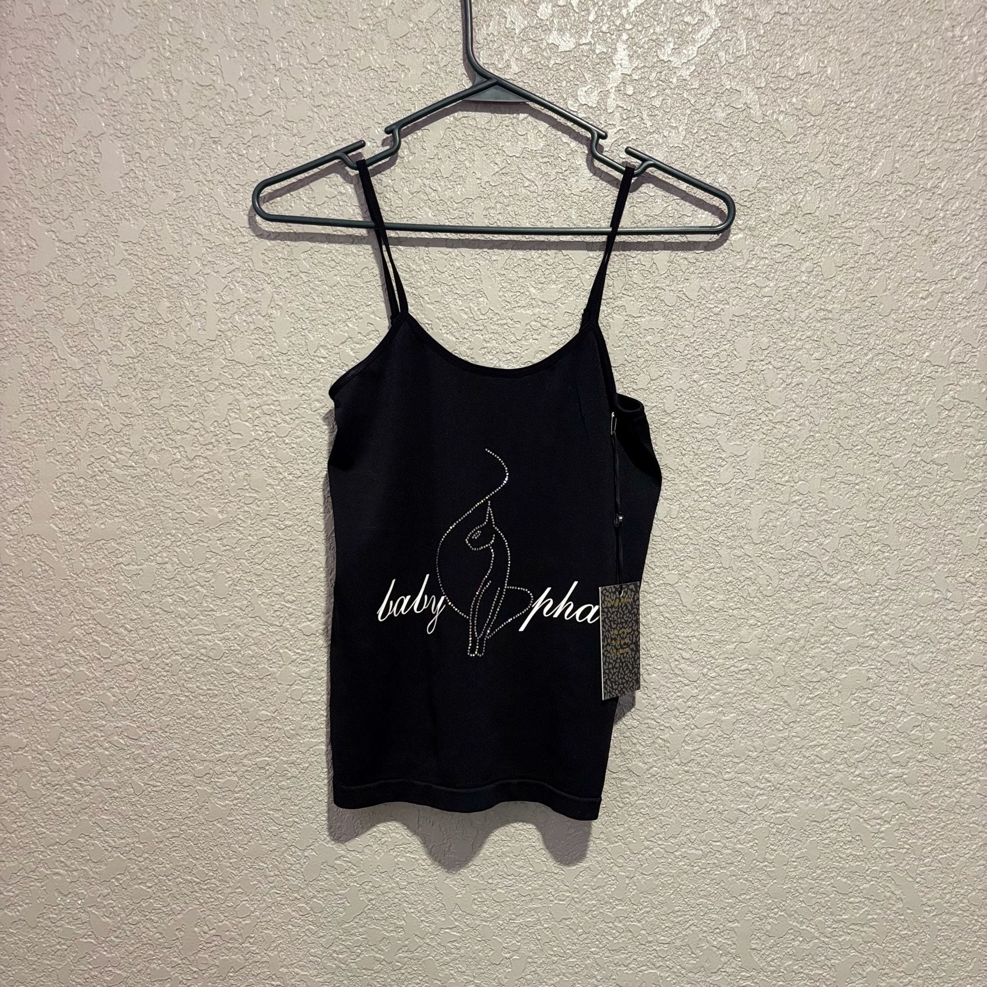 Baby Phat Black Sparkly Rhinestone Cat Logo Cami Tank Top One Size BP-9011 2