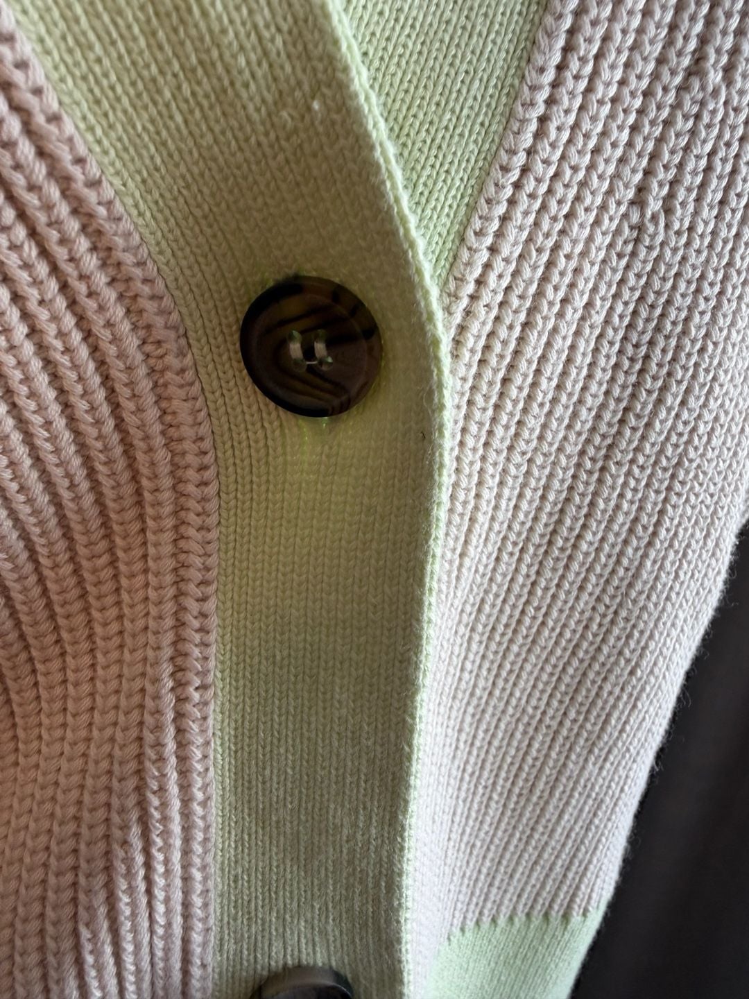 COS Cotton Ribbed Knit Colorblock Cardigan Sweater Green Cream Size S 5