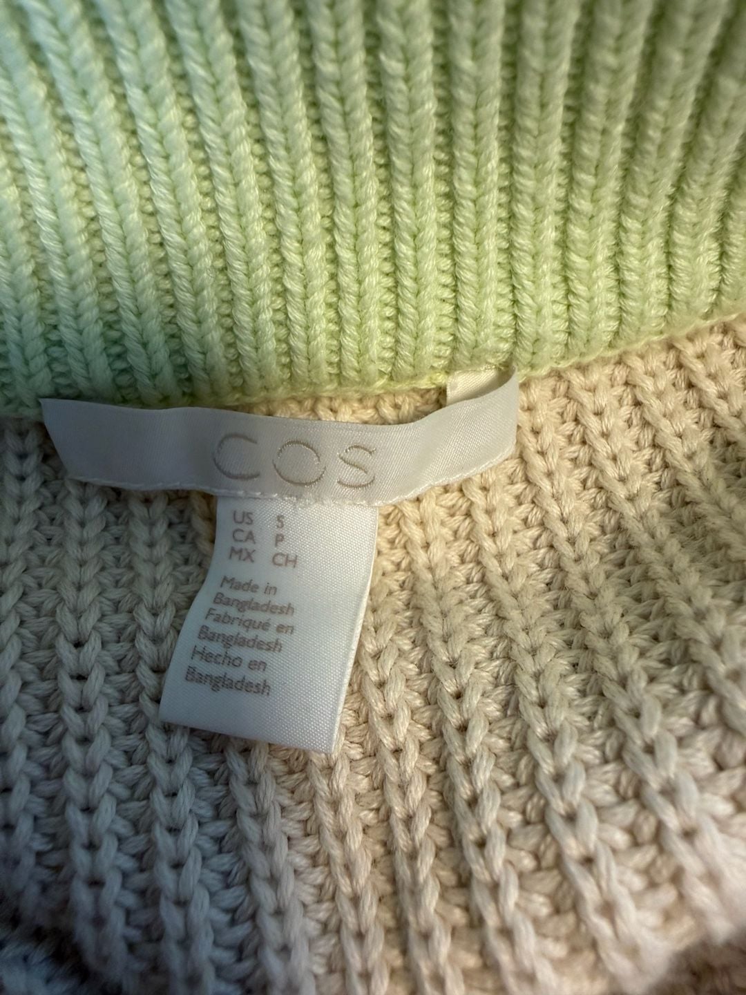 COS Cotton Ribbed Knit Colorblock Cardigan Sweater Green Cream Size S 6
