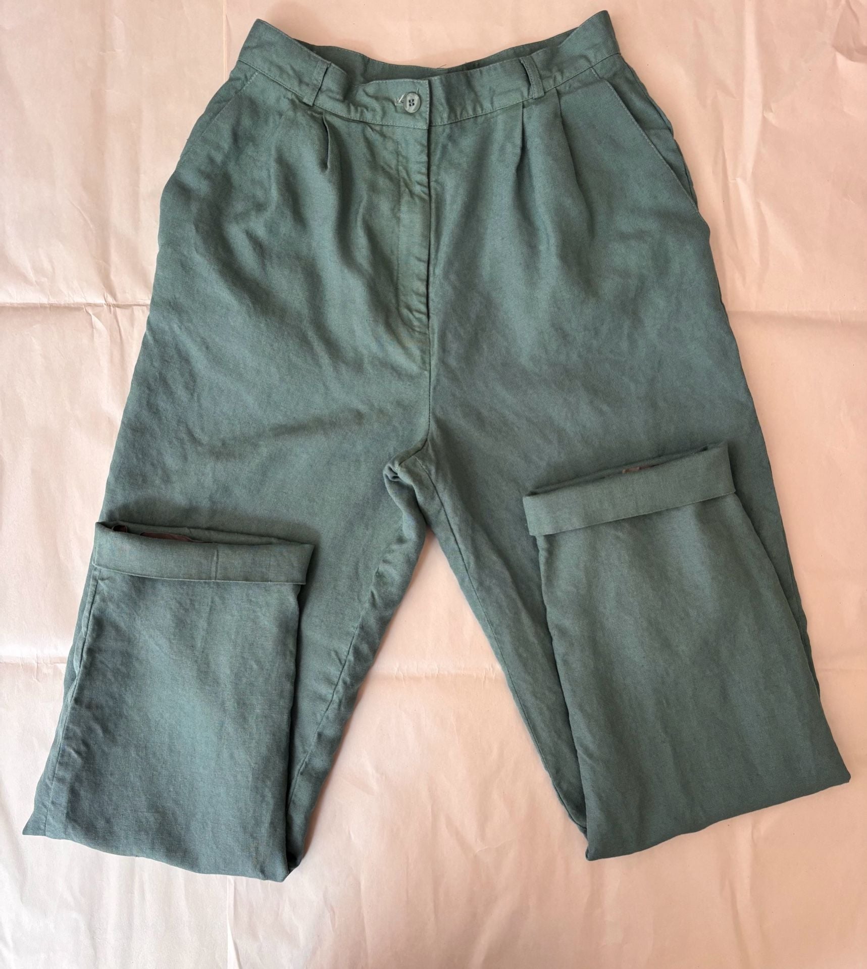 Talbots Vintage Green Linen Blend Pleated Trousers Pants Size 10 2