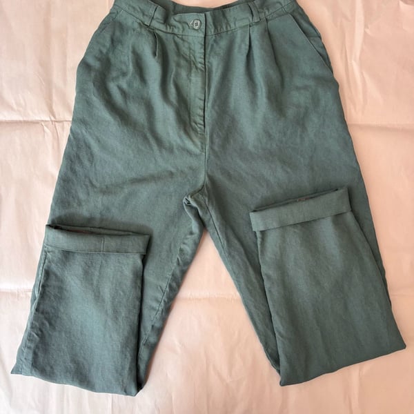 Talbots Vintage Green Linen Blend Pleated Trousers Pants Size 10