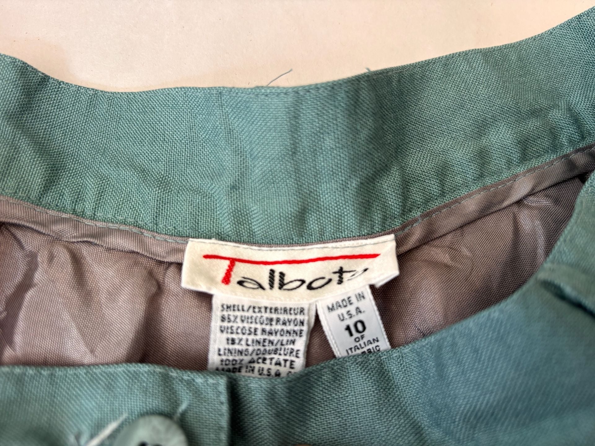 Talbots Vintage Green Linen Blend Pleated Trousers Pants Size 10 5