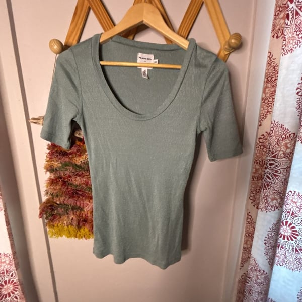 Michael Stars for Anthropologie Sage Green Cotton Blend Scoop Neck Short Sleeve Tee