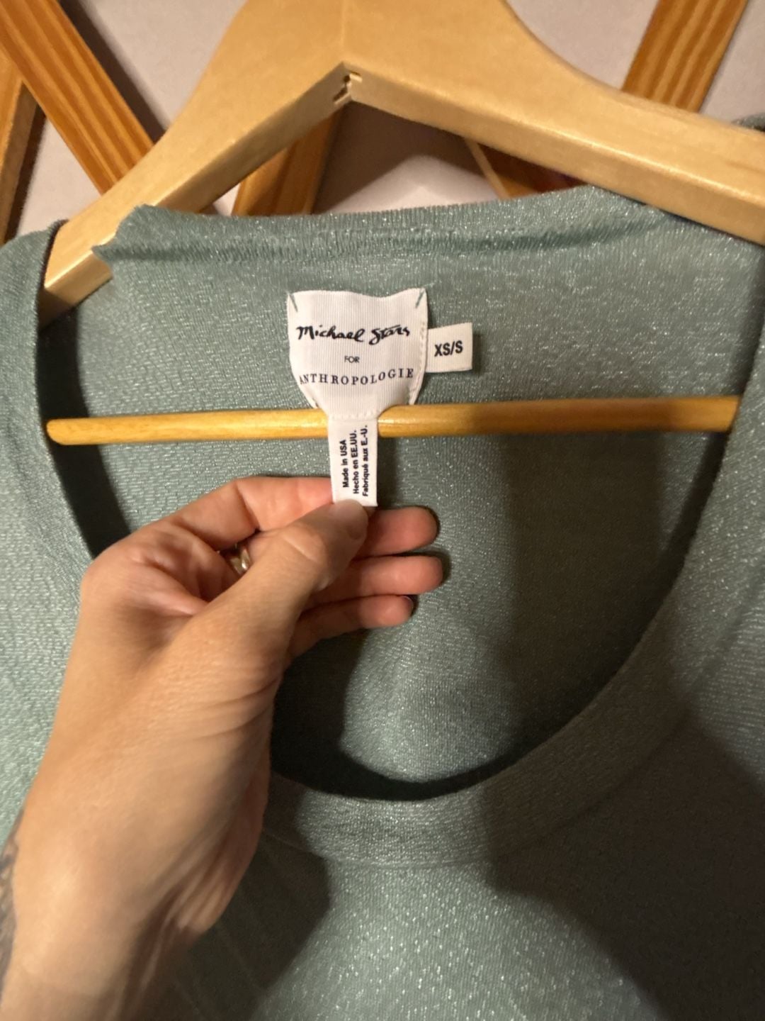 Michael Stars for Anthropologie Sage Green Cotton Blend Scoop Neck Short Sleeve Tee 3