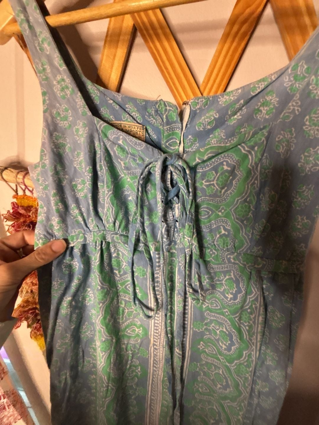 Made In India For India Imports Blue Green Paisley Tie Front Maxi Dress 4