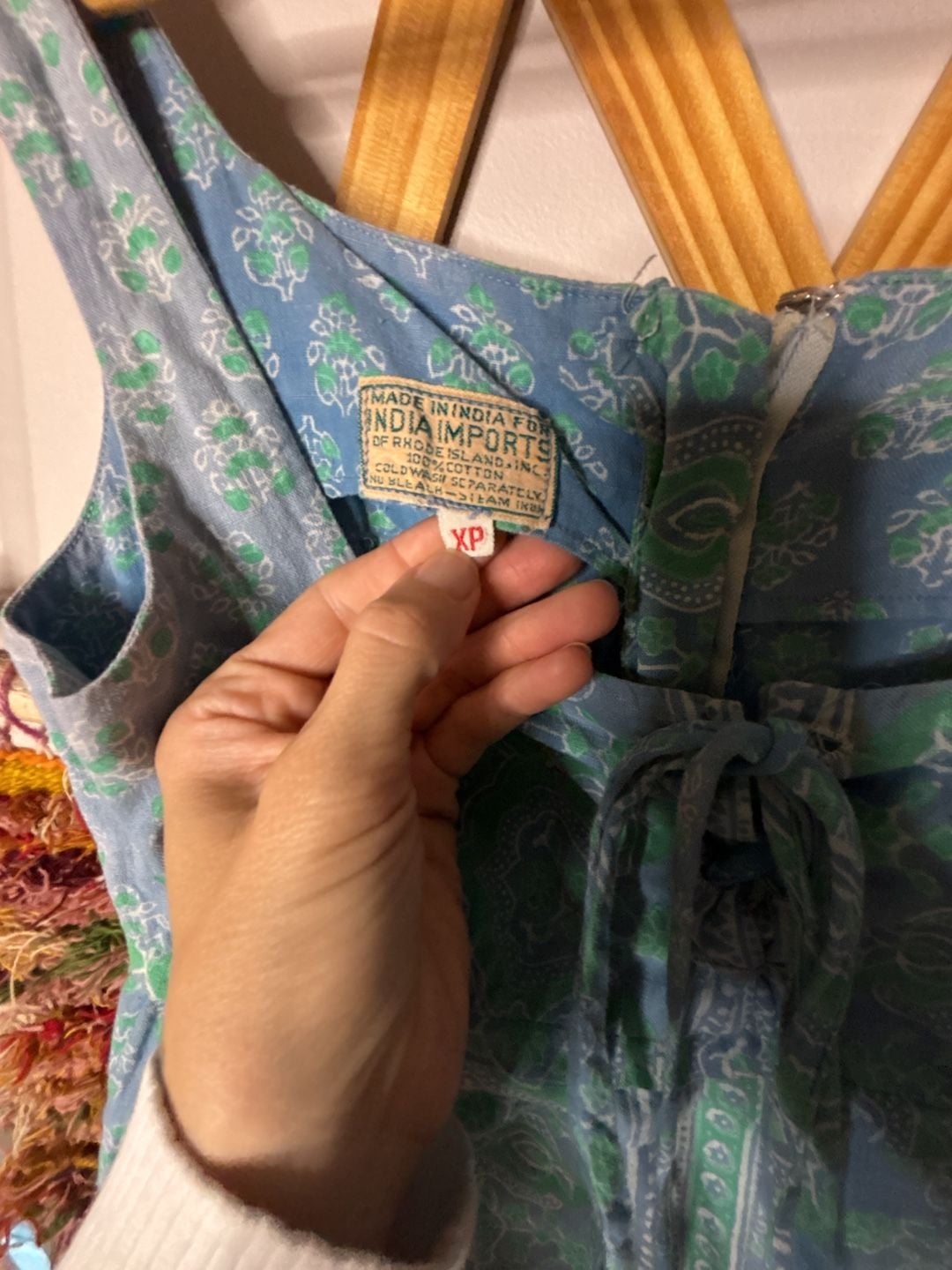 Made In India For India Imports Blue Green Paisley Tie Front Maxi Dress 5