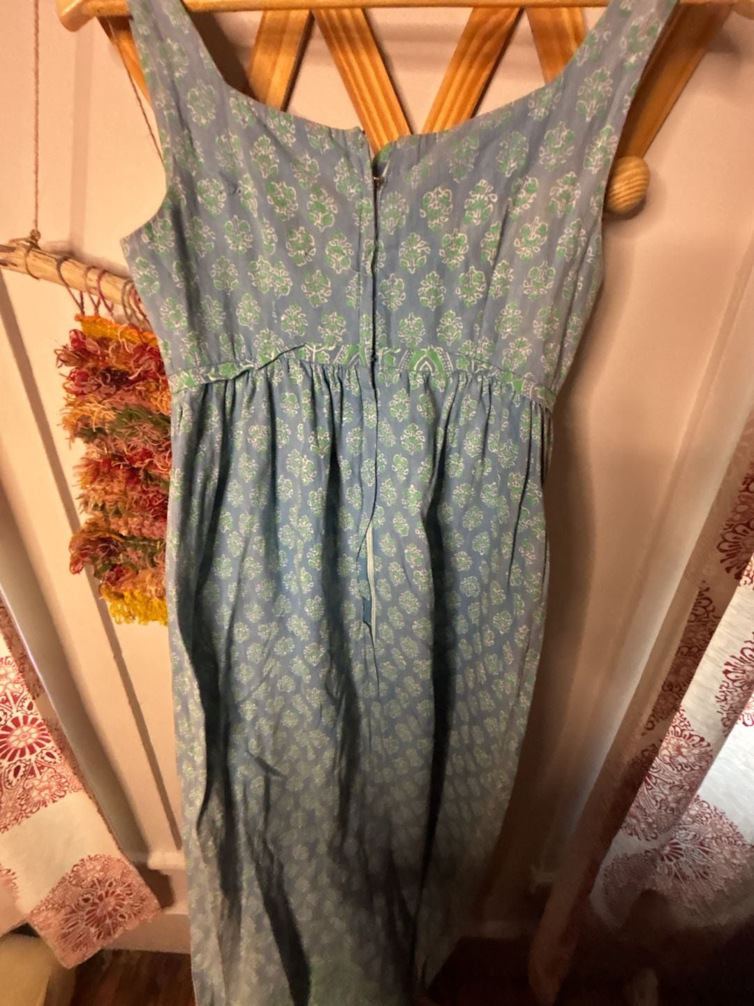 Made In India For India Imports Blue Green Paisley Tie Front Maxi Dress 6