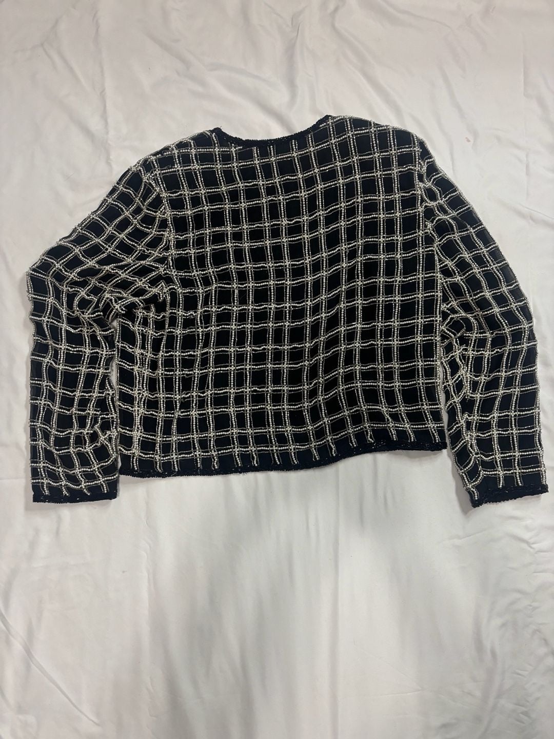 Camille Marie Black and White Beaded Grid Pattern Open Front Jacket 7