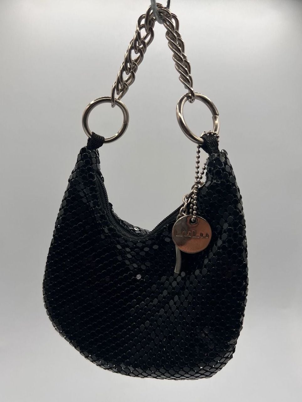 Lulu Black Mesh Mini Handbag With Chain Strap 2