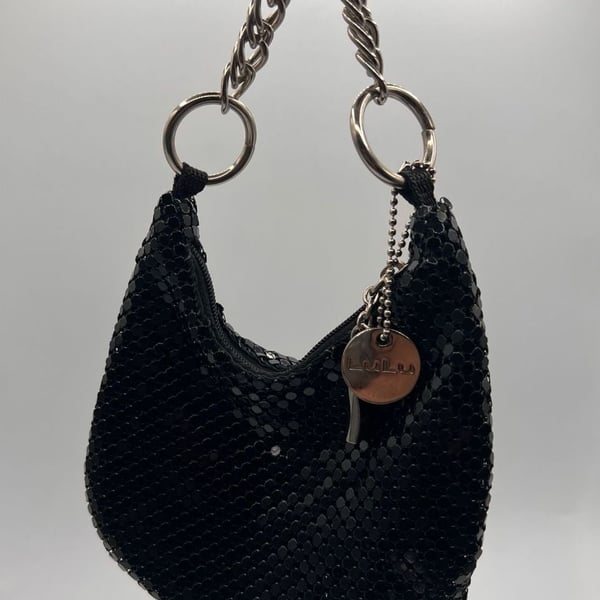 Lulu Black Mesh Mini Handbag With Chain Strap