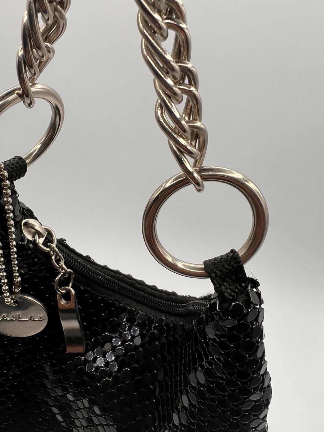 Lulu Black Mesh Mini Handbag With Chain Strap 5